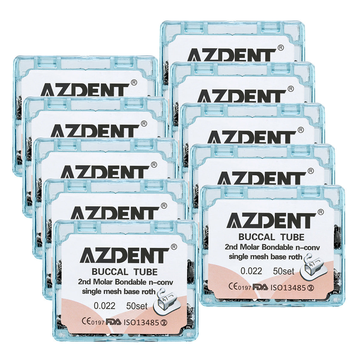 10 Boxes AZDENT Dental Orthodontic Buccal Tube 2nd Molar Bondable Split Non-Convertible Roth 0.022 50Sets/Box - azdentall.com