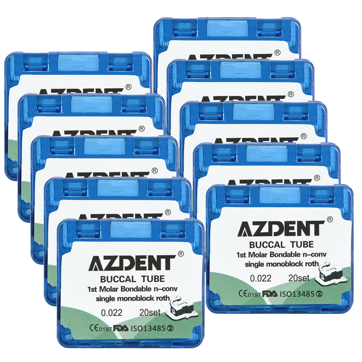 10 Boxes AZDENT Dental Orthodontic Buccal Tube 1st Molar Bondable MIM Monoblock Non-convertible Roth 0.022 20Sets/Box - azdentall.com