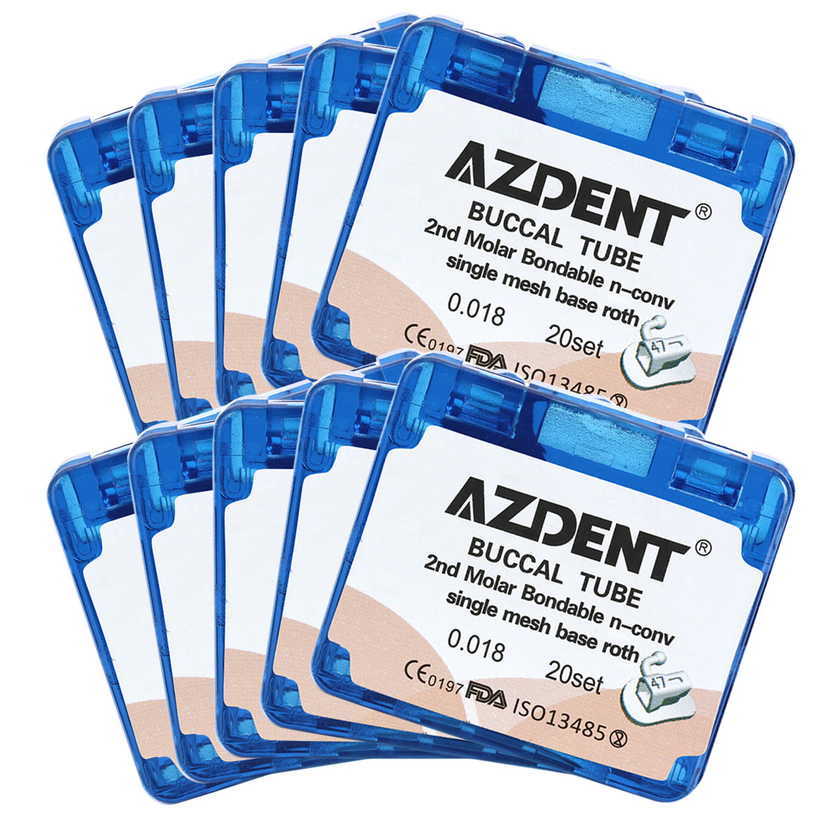 10 Boxes AZDENT Dental Orthodontic Buccal Tube 2nd Molar Bondable Split Non-Convertible Roth 0.018 20Sets/Box - azdentall.com