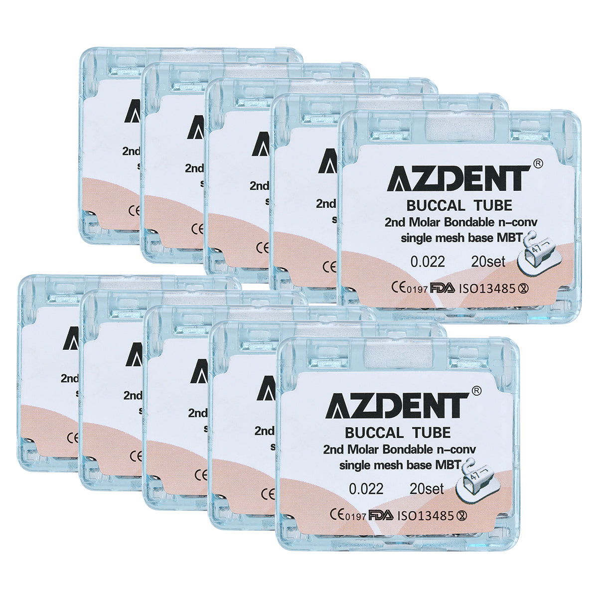 10 Boxes AZDENT Dental Orthodontic Buccal Tube 2nd Molar Bondable Split Non-Convertible MBT 0.022 20Sets/Box - azdentall.com