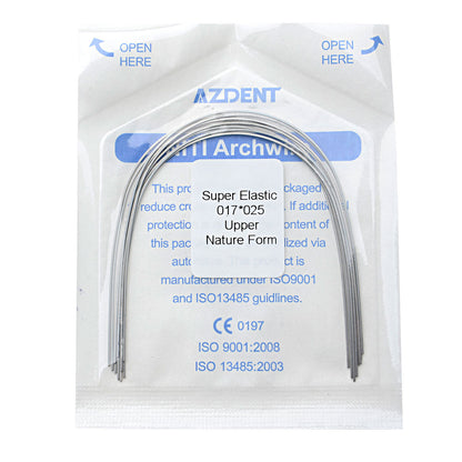 AZDENT Dental Orthodontic Archwires Niti Super Elastic Natural Rectangular 0.017x0.025 Upper 10pcs/Pack - azdentall.com