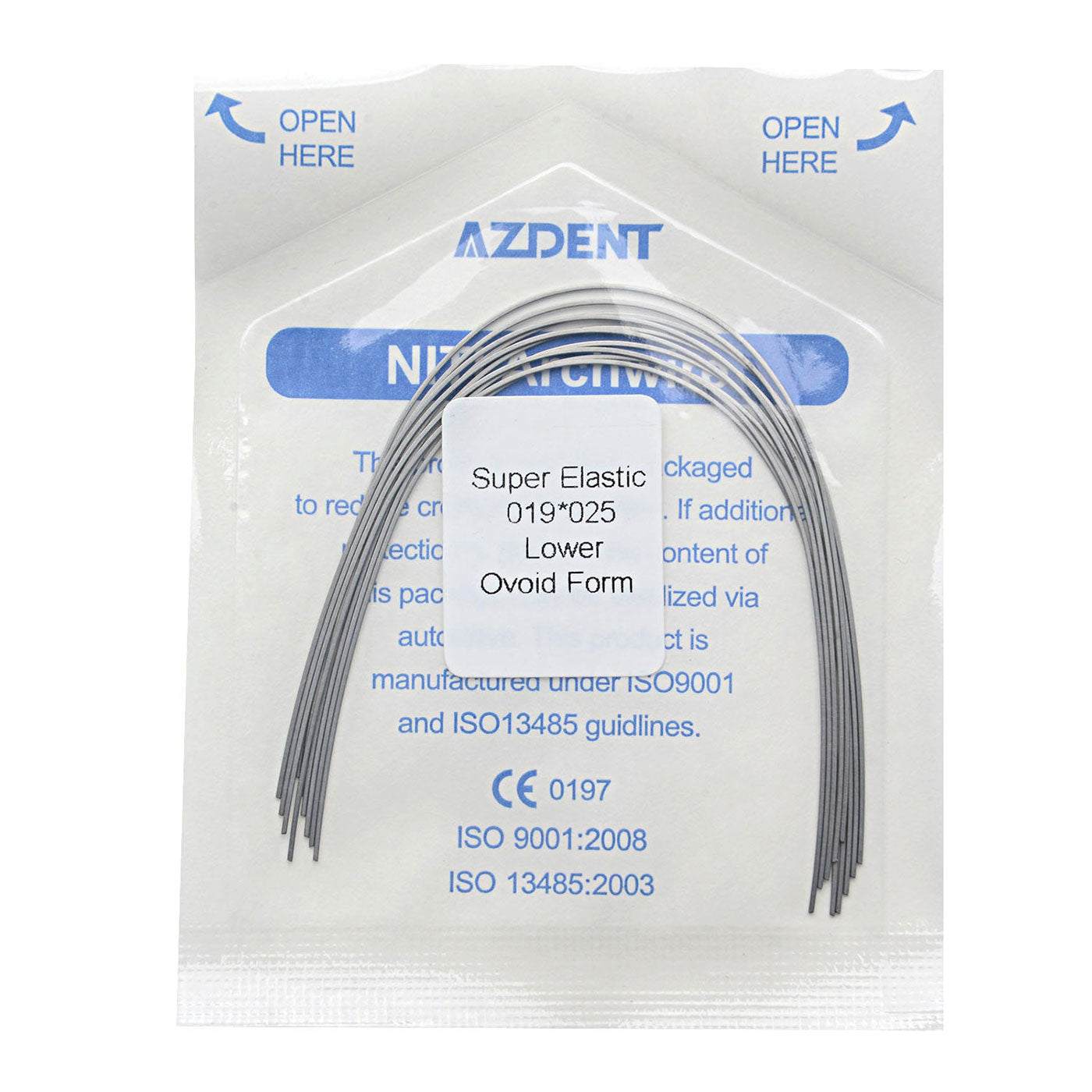 AZDENT Dental Orthodontic Archwires Niti Super Elastic Ovoid Rectangular 0.019x0.025 Lower 10pcs/Pack - azdentall.com