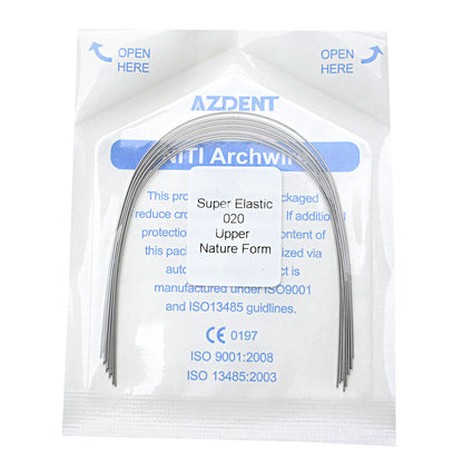 AZDENT Dental Orthodontic Archwires Niti Super Elastic Natural Round 0.020 Upper 10pcs/Pack - azdentall.com