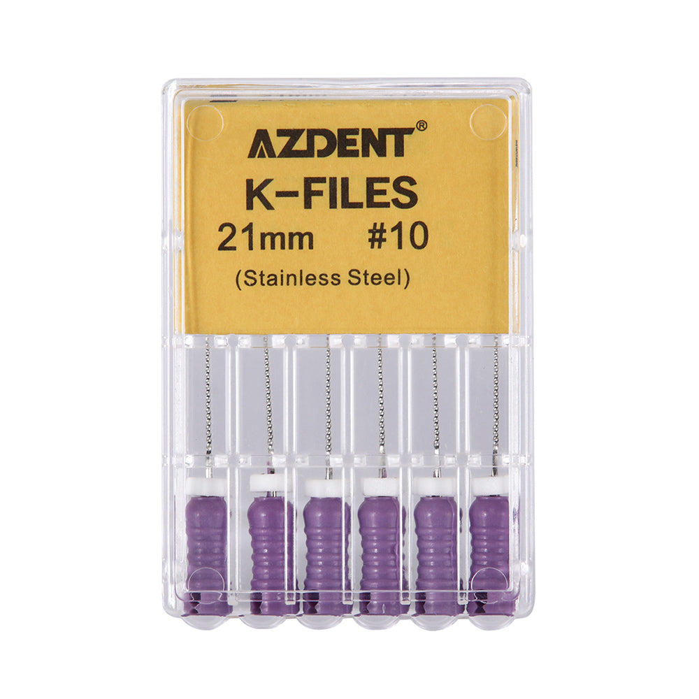 AZDENT Dental Hand K-Files Stainless Steel 21mm #15-80 6p/Pk 9 Color-azdentall.com