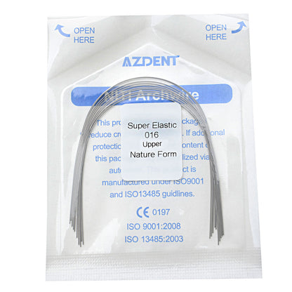 AZDENT Dental Orthodontic Archwires Niti Super Elastic Natural Round 0.016 Upper 10pcs/Pack - azdentall.com