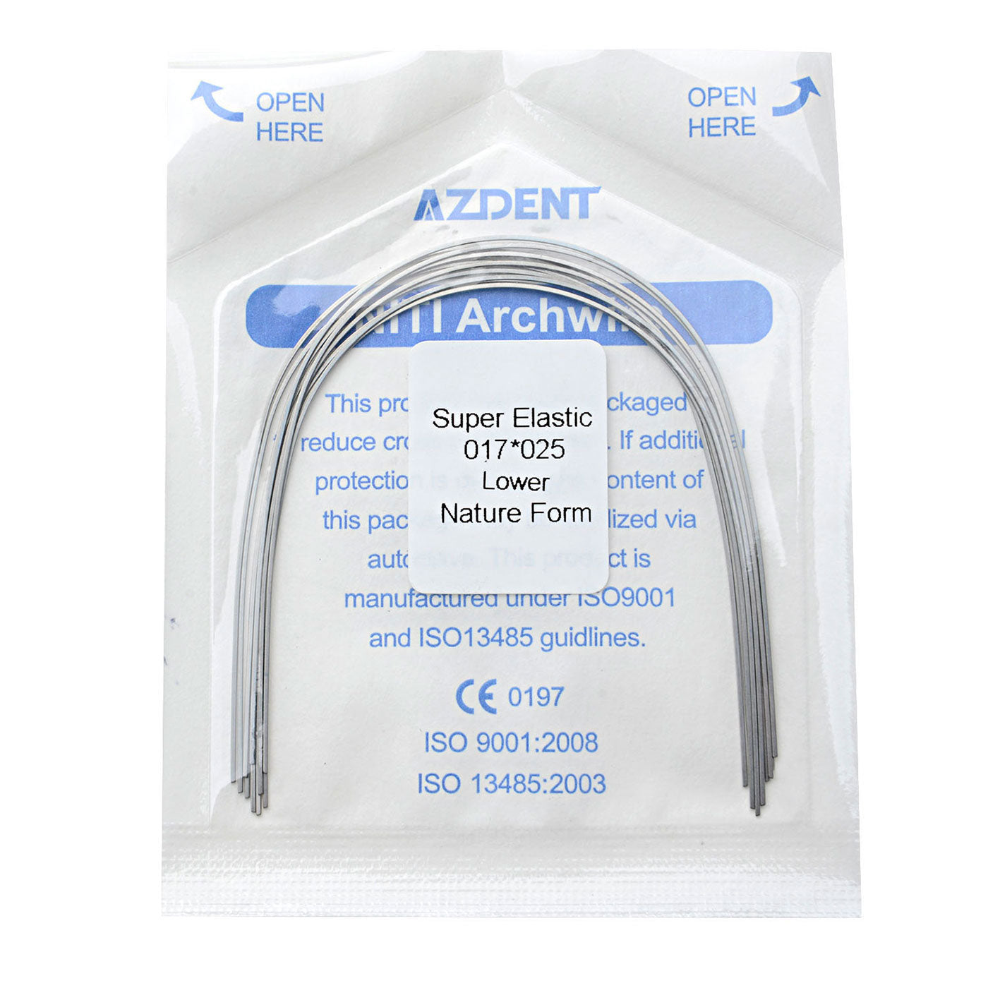 AZDENT Dental Orthodontic Archwires Niti Super Elastic Natural Rectangular 0.017x0.025 Lower 10pcs/Pack - azdentall.com