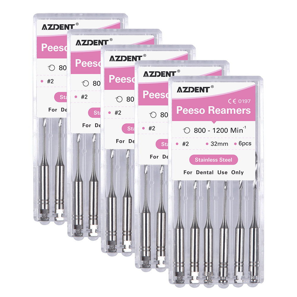 AZDENT Dental Engine Files Staniless Steel Peeso Reamers 32mm #2 6pcs/Box-azdentall.com