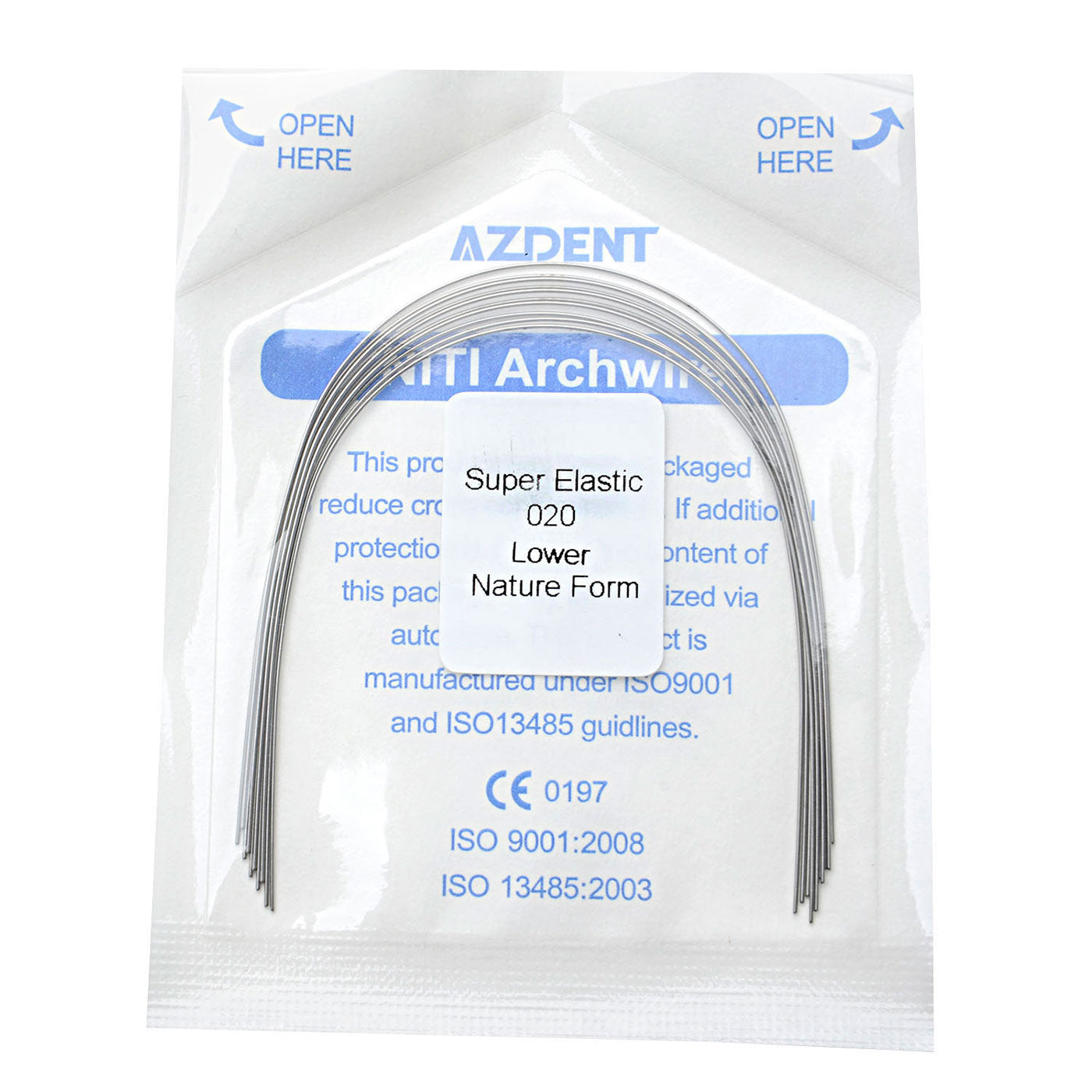 AZDENT Dental Orthodontic Archwires Niti Super Elastic Natural Round 0.020 Lower 10pcs/Pack - azdentall.com