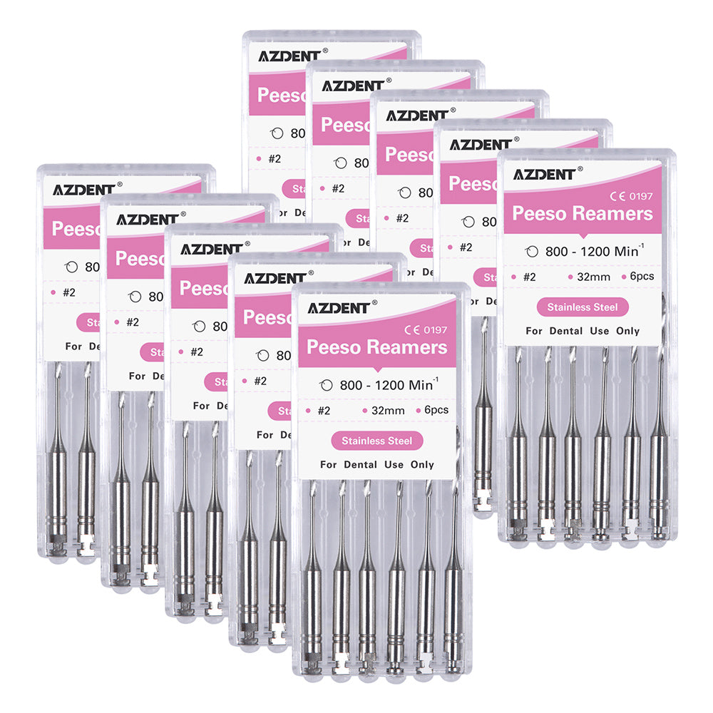 AZDENT Dental Engine Files Staniless Steel Peeso Reamers 32mm #2 6pcs/Box-azdentall.com