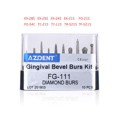 AZDENT Dental Diamond Bur FG-111 Gingival Bevel Burs Kit 10pcs/Kit-azdentall.com