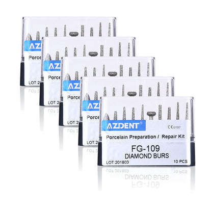 AZDENT Dental Diamond Bur FG-109 Porcelain Preparation / Repair Kit 10pcs/Kit-azdentall.com