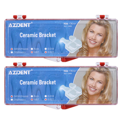 2 Boxes AZDENT Dental Orthodontic Ceramic Brackets Mesh Base MBT .022 345Hooks 20pcs/Box - azdentall.com