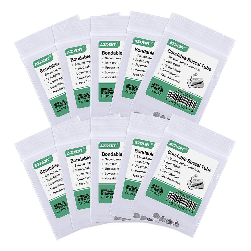 10 Bags AZDENT Dental Buccal Tube 2nd Molar Bondable Non-Convertible Roth .018 Assorted Quadrants(UR UL LL LR) 4pcs/Bag - azdentall.com