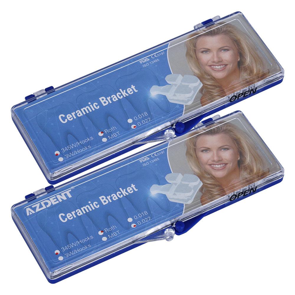 2 Boxes AZDENT Dental Orthodontic Ceramic Brackets Mesh Base Roth 0.022 Hooks on 345 20pcs/Box - azdentall.com
