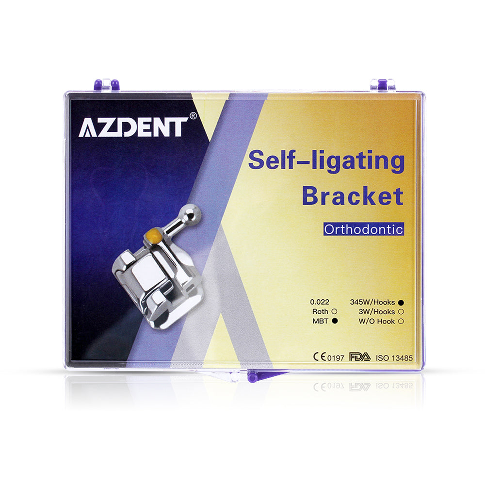 AZDENT Dental Self-Ligating Brackets Passive MBT .022 Hooks On 345 With Buccal Tube 28pcs/Box - azdentall.com