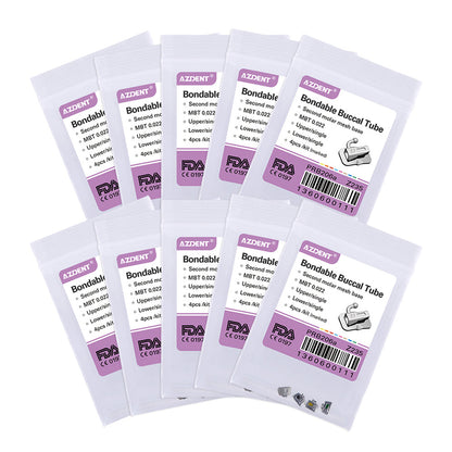 10 Bags AZDENT Dental Buccal Tube 2nd Molar Bondable Non-Convertible MBT .022 Assorted Quadrants(UR UL LL LR) 4pcs/Bag - azdentall.com