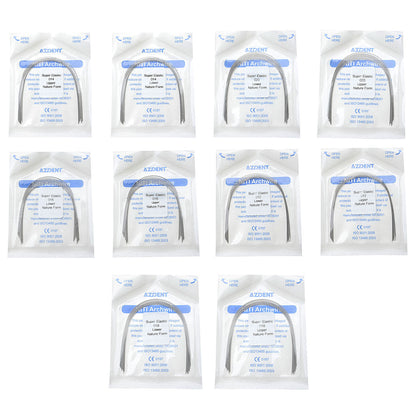 AZDENT Dental Orthodontic Archwires Niti Super Elastic Natural Round Full Size 10pcs/Pack - azdentall.com